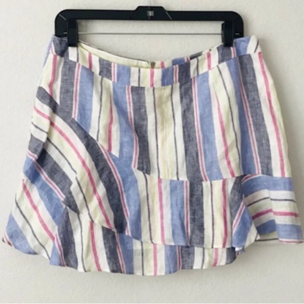 New! Parker Linen Bohemian Striped Ruffle Tier Beach Mini Skirt